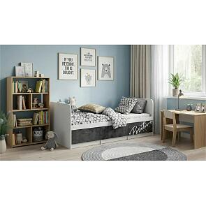 Кровать Вега без обивки бетон темный/белый без подъёмного механизма 800x2000, без ортопедического основания, изголовье жесткое