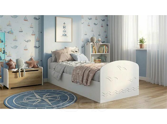 Кровать Юниор без обивки шарли белый/белый без подъёмного механизма 800x2000, без ортопедического основания, изголовье жесткое