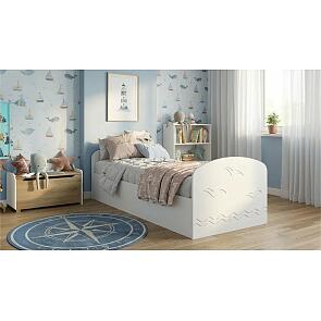 Кровать Юниор без обивки шарли белый/белый без подъёмного механизма 800x2000, без ортопедического основания, изголовье жесткое