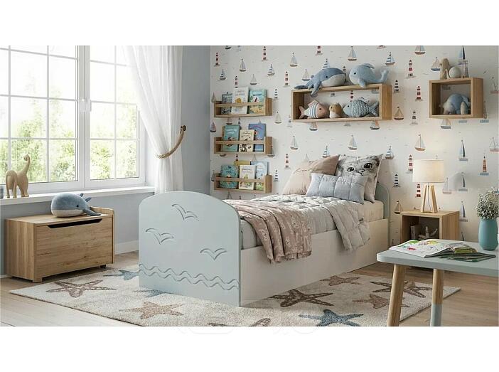 Кровать Юниор без обивки шарли бриз/белый без подъёмного механизма 800x2000, без ортопедического основания, изголовье жесткое