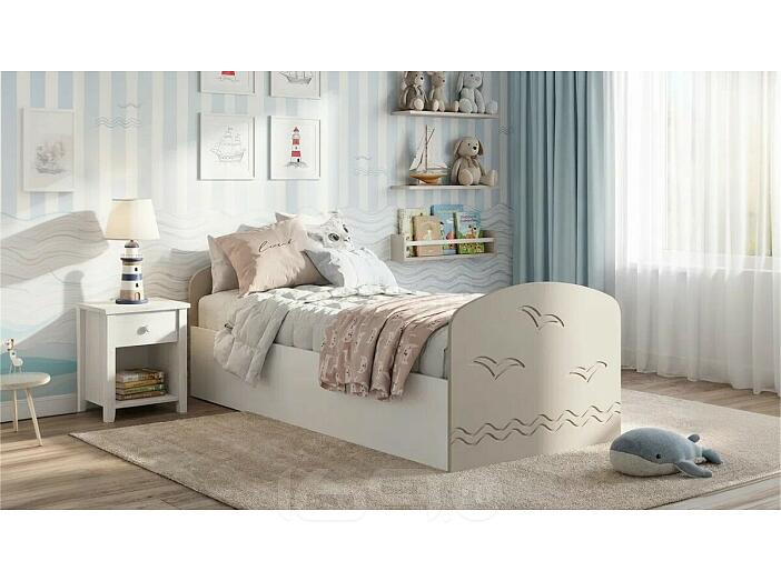 Кровать Юниор без обивки шарли мокко/белый без подъёмного механизма 800x2000, без ортопедического основания, изголовье жесткое