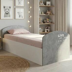 Кровать Юниор без обивки бетон светлый/белый без П/М 800x2000, изголовье жесткое