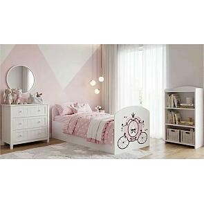 Кровать Юниор без обивки белый/фотопечать/белый без подъёмного механизма 800x2000, без ортопедического основания, изголовье жесткое