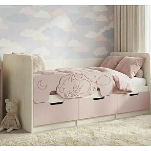Кровать Юниор без обивки шарли pink/дуб крафт белый без П/М 800x1600, изголовье жесткое