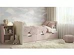 Кровать Юниор без обивки шарли pink/дуб крафт белый без П/М 80x160, щит-основание, изголовье жесткое