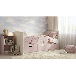 Кровать Юниор без обивки шарли pink/дуб крафт белый без П/М 800x1600, изголовье жесткое