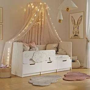 Кровать Юниор без обивки шарли белый/дуб крафт белый без П/М 800x1800, изголовье жесткое