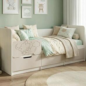 Кровать Юниор без обивки шарли мокко/дуб крафт белый без П/М 800x1800, изголовье жесткое