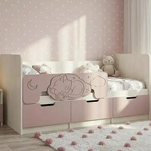 Кровать Юниор без обивки шарли pink/дуб крафт белый без П/М 800x1800, изголовье жесткое