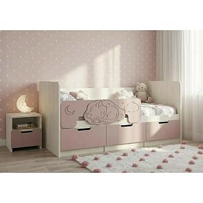 Кровать Юниор без обивки шарли pink/дуб крафт белый без П/М 800x1800, изголовье жесткое