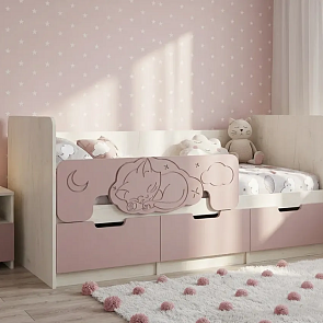 Кровать Юниор без обивки шарли pink/дуб крафт белый без П/М 800x1800, изголовье жесткое