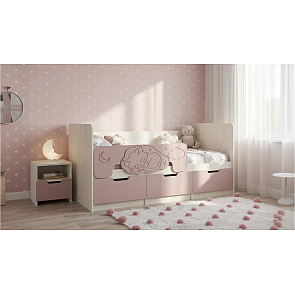 Кровать Юниор без обивки шарли pink/дуб крафт белый без П/М 800x1800, изголовье жесткое