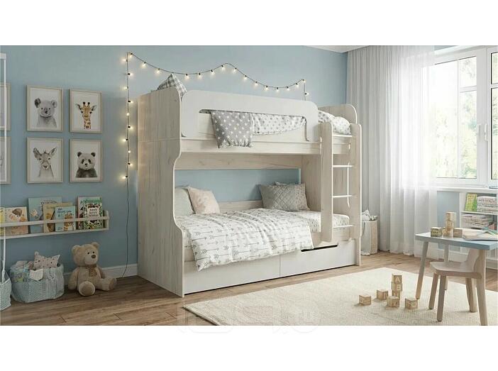 Кровать Юниор без обивки шарли белый/дуб крафт белый без П/М 800x2000, изголовье жесткое