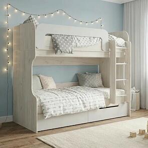 Кровать Юниор без обивки шарли белый/дуб крафт белый без П/М 800x2000, изголовье жесткое