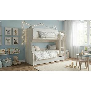 Кровать Юниор без обивки шарли белый/дуб крафт белый без П/М 800x2000, изголовье жесткое