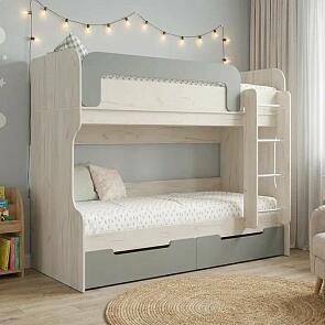 Кровать Юниор без обивки шарли бриз/дуб крафт белый без П/М 800x2000, изголовье жесткое