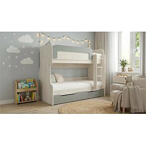 Кровать Юниор без обивки шарли бриз/дуб крафт белый без П/М 800x2000, изголовье жесткое