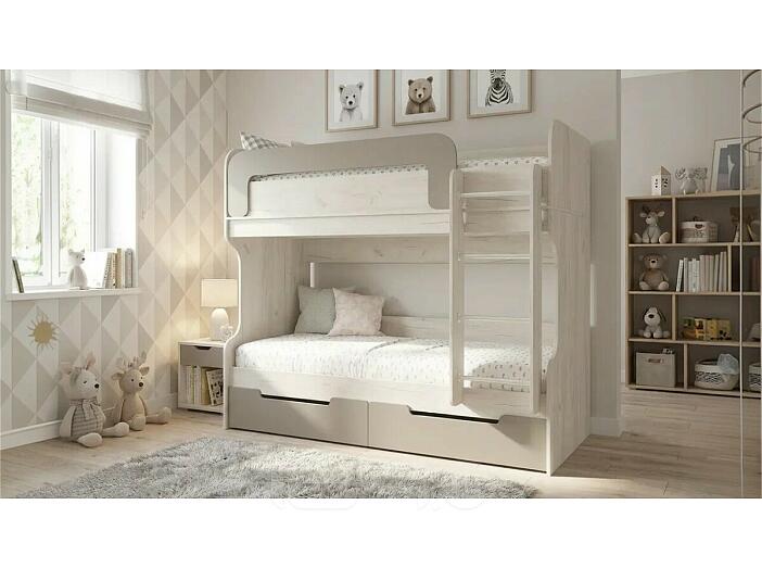 Кровать Юниор без обивки шарли мокко/дуб крафт белый без П/М 800x2000, изголовье жесткое