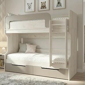 Кровать Юниор без обивки шарли мокко/дуб крафт белый без П/М 800x2000, изголовье жесткое