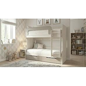 Кровать Юниор без обивки шарли мокко/дуб крафт белый без П/М 800x2000, изголовье жесткое