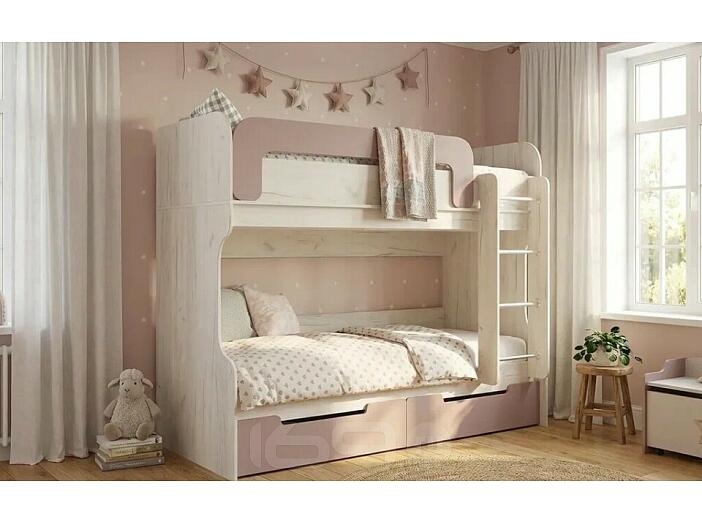 Кровать Юниор без обивки шарли pink/дуб крафт белый без П/М 800x2000, изголовье жесткое