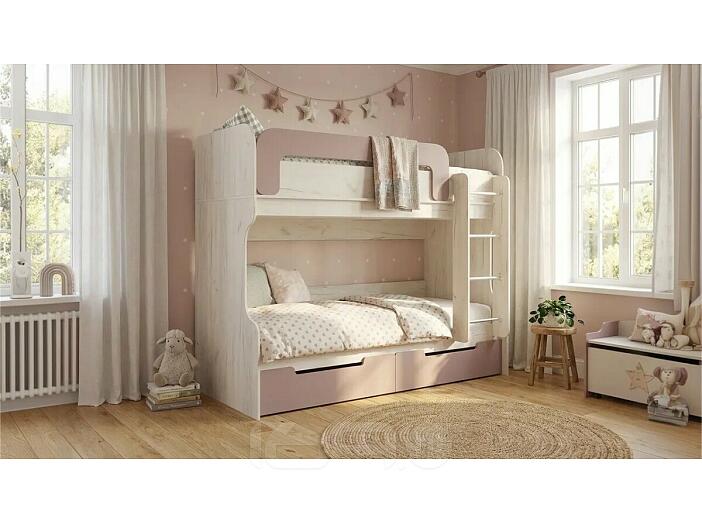 Кровать Юниор без обивки шарли pink/дуб крафт белый без П/М 800x2000, изголовье жесткое