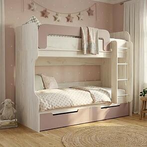 Кровать Юниор без обивки шарли pink/дуб крафт белый без П/М 800x2000, изголовье жесткое