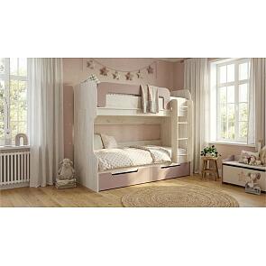 Кровать Юниор без обивки шарли pink/дуб крафт белый без П/М 800x2000, изголовье жесткое