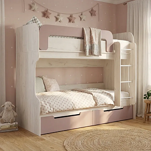 Кровать Юниор без обивки шарли pink/дуб крафт белый без П/М 800x2000, изголовье жесткое