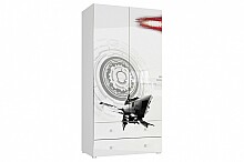 Шкаф 2-х дверный с ящиками Модерн - Техно Белый глянец/Бело-серый
