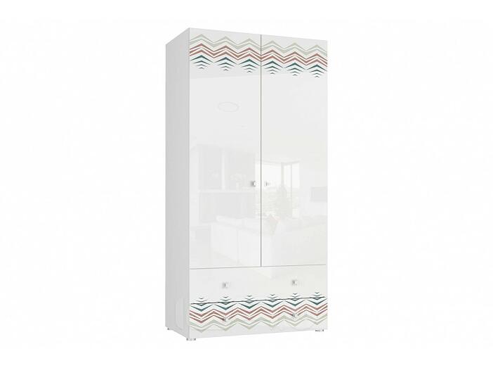 Шкаф 2-х дверный с ящиками Модерн - Абрис Белый глянец/Бело-серый