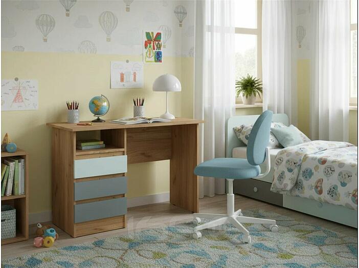 Челси Color Стол письменный (Мята (темная)/Сумеречный голубой/Дуб крафт)