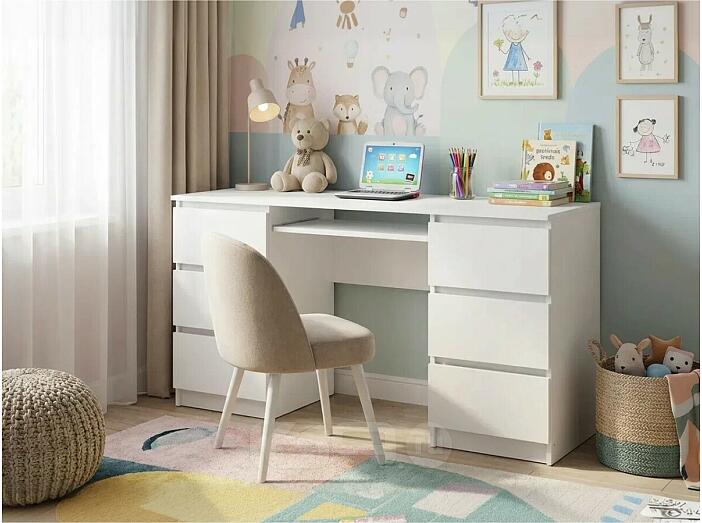 Челси Стол 6 ящиков (Белый глянец холодный, белый)