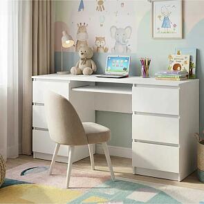 Челси Стол 6 ящиков (Белый глянец холодный, белый)