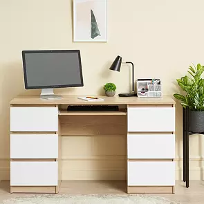 Челси Стол 6 ящиков (Белый глянец холодный, дуб сонома)