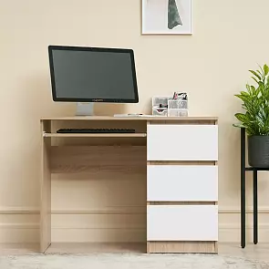 Челси Стол письменный (Ш) (Белый глянец холодный, дуб сонома)