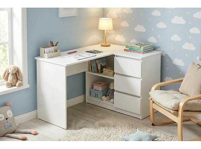 Челси Стол письменный угловой (Ш) (Белый глянец холодный, белый)