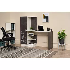 Вега NEW Позитив Стол компьютерный №1 с фотопечатью 1450х1350х500 (УПКФ) (Бетон темный, Белый(УПКФ))