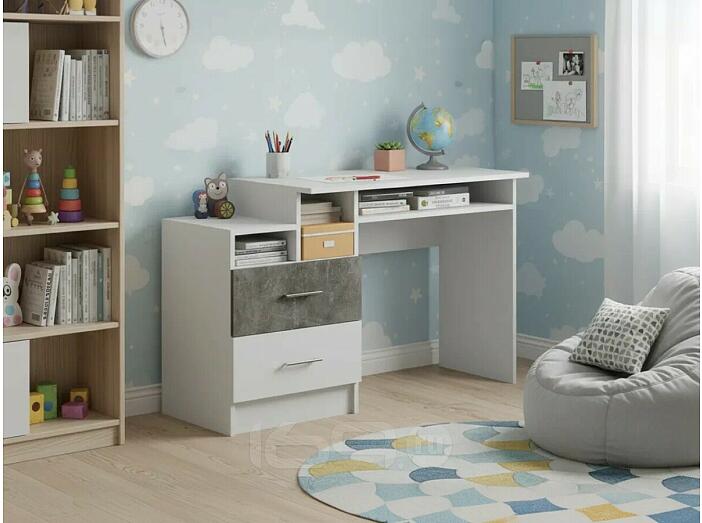 Вега NEW Позитив Стол компьютерный (Бетон темный, белый)