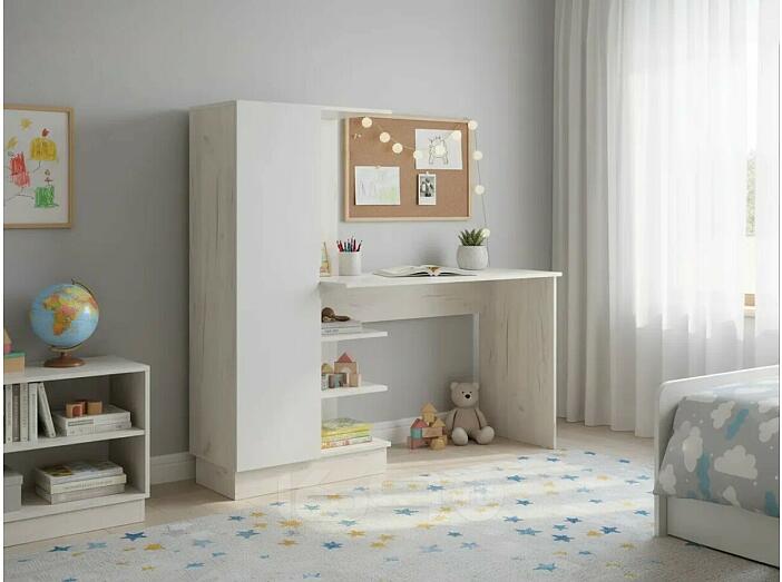 Юниор-4 Компьютерный стол (Шарли Белый/Дуб Крафт Белый)
