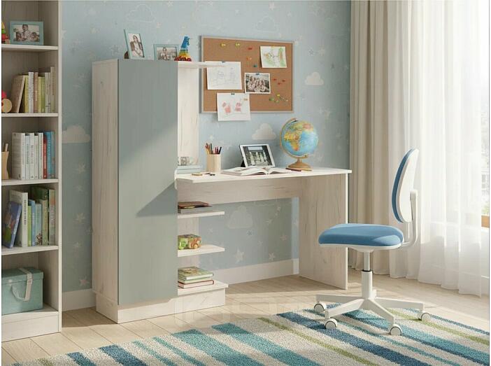 Юниор-4 Компьютерный стол (Шарли Бриз/Дуб Крафт Белый)