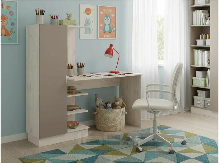 Юниор-4 Компьютерный стол (Шарли Мокко/Дуб Крафт Белый)