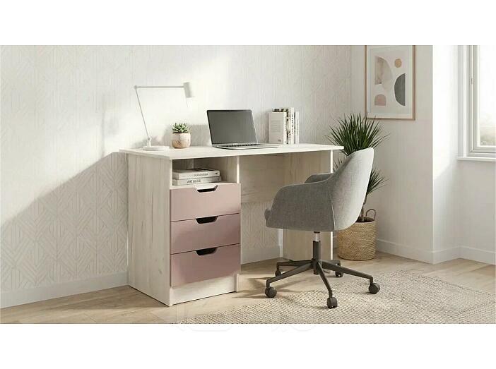 Юниор-4 Стол с ящиками (Шарли Pink/Дуб Крафт Белый)