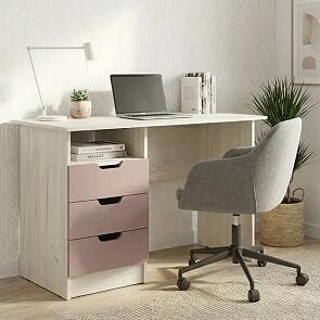 Юниор-4 Стол с ящиками (Шарли Pink/Дуб Крафт Белый)