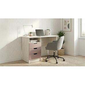 Юниор-4 Стол с ящиками (Шарли Pink/Дуб Крафт Белый)