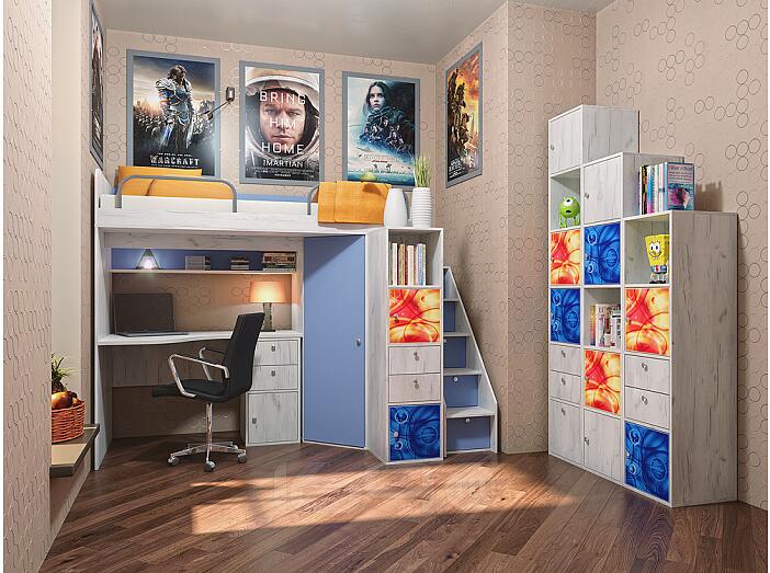 Тетрис-01 Дуб белый/Капри Синий