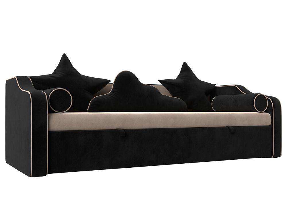 детский диван кровать рико микровельвет коричневый Детский диван-кровать Рико Велюр Бежевый/Черный