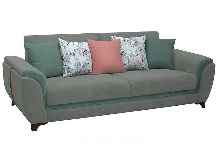 Диван - кровать Эмма Лаунж 13 серый/Лекко минт/FIBRE 2775/2 осн. (розы)/Лекко корал