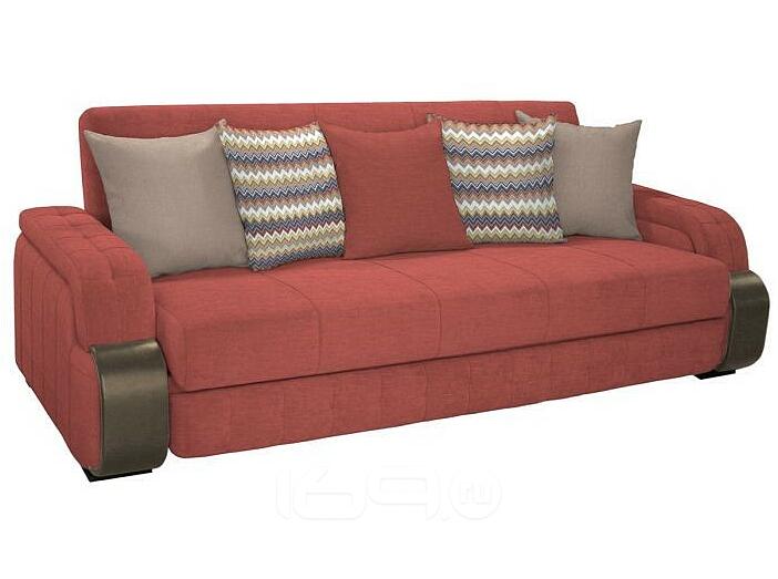 Диван - кровать Николь Лаунж 27 коралл/Астор кофе к/з/FIBRE 2378/4 осн. (зигзаг)/Лекко десерт