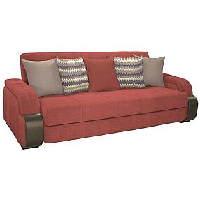 Диван - кровать Николь Лаунж 27 коралл/Астор кофе к/з/FIBRE 2378/4 осн. (зигзаг)/Лекко десерт